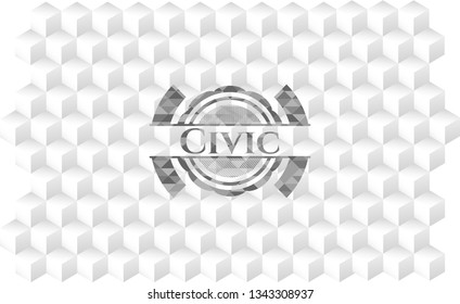 Civic grey badge with geometric cube white background