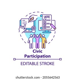 Civic participation concept icon. Social engagement. Technology integration. Digital inclusion idea thin line illustration. Vector isolated outline RGB color drawing. Editable stroke
