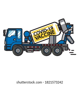 CIVID-19 Vaccine and transportation in various systems Concept. Transport vector public set and retro style.