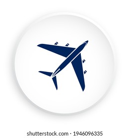 civil aircraft icon in neomorphism style for mobile app. Button for mobile application or web. Vector on white background