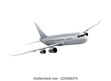 Civil aircraft realistic identity composition of white airplane flying on blank background isolated vector illustration