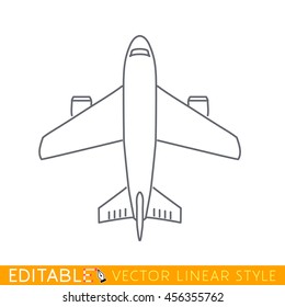 Civil aircraft. Top view. Editable vector icon in linear style.