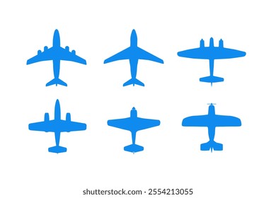 Civil airplanes set. Vector silhouettes isolated on white background