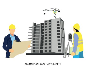 civil architect engineer studying building plans and working engineering and architecture concept