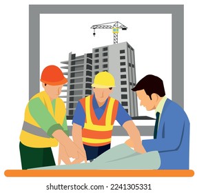 civil architect engineer studying building plans and working engineering and architecture concept