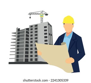 civil architect engineer studying building plans and working engineering and architecture concept