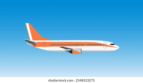 Civil aviation travel passenger air plane vector illustration. Civil commercial airplane flying. Travel plane isolated on background. Cargo transportation airplane vector isolated