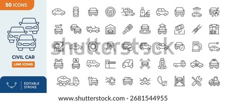Civil car line editable icon set.	
