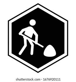 Civil Construction Road Sign, Man is digging with Shovel Vector Glyph Icon design, Workmen Symbolic on white background, 