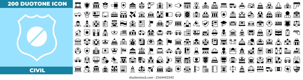 Civil Duotone Editable Icons set. Vector illustration in modern thin duotone style of civil icons: site, building, industry, etc