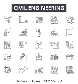 Civil engeneering line icons, signs set, vector. Civil engeneering outline concept, illustration: skyhouse,web,civil,dehelmet,builder,construction