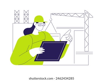 Ilustración vectorial abstracta del concepto del ingeniero civil. Profesional ingeniero civil planificación y operación de infraestructura, mantenimiento de la construcción comercial, proceso de construcción metáfora abstracta.