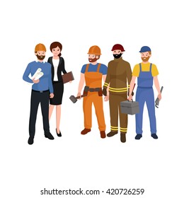 Civil engineer, architect and construction workers group of people