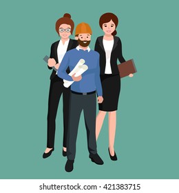 Civil engineer, architect and construction workers group of people