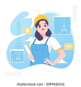ilustración vectorial de caricatura de ingeniero civil