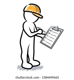 Civil engineer with checklist / contour vector drawing