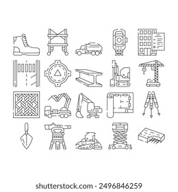 civil engineer construction icons set vector. industry building, worker business, safety technology, engineering professional civil engineer construction black contour illustrations