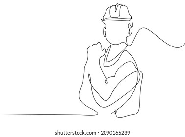 Civil engineer with hard hat on his head doing power sign art concept.