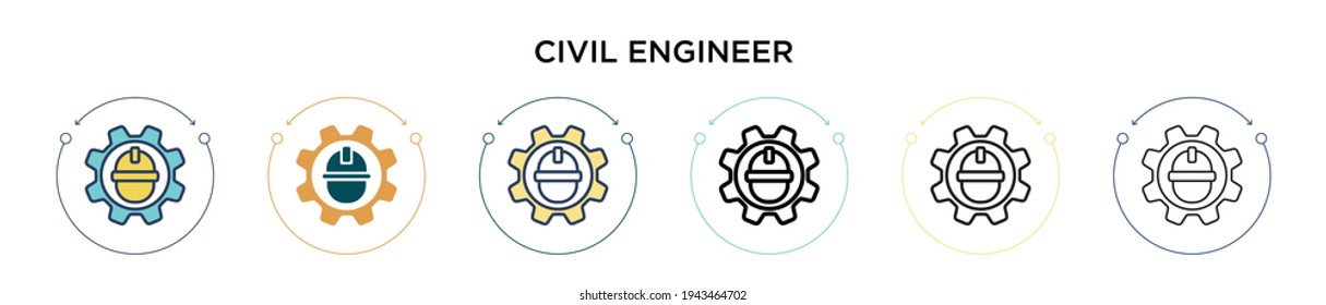 Civil engineer icon in filled, thin line, outline and stroke style. Vector illustration of two colored and black civil engineer vector icons designs can be used for mobile, ui, web