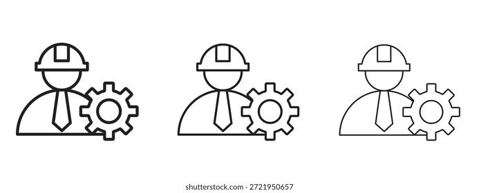 Conjunto de pictogramas negros con el logotipo del ingeniero civil. arte de contorno de línea delgada.