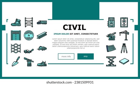 civil engineer industry building landing web page vector. worker business, safety technology, engineering professional, work architecture civil engineer industry building Illustration
