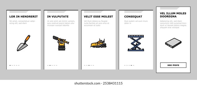 engenharia civil indústria construção onboarding vetor móvel. empresa do trabalhador, tecnologia de segurança, profissional de engenharia, arquitetura do trabalho engenharia civil indústria construção Ilustrações