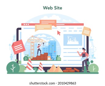 Civil engineer online service or platform. Professional occupation of designing and building house and structure. Architecture work. Website. Flat vector illustration