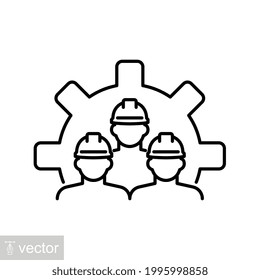 Civil engineer teamwork in industrial manufacturing projects. Architect, technician collaboration icon. team, gear, work, engineer, line, stroke. Vector illustration. Design on white background. EPS10