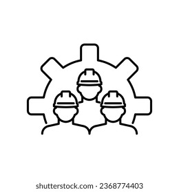 Civil engineer teamwork in industrial, manufacturing projects. Architect, technician collaboration icon. team, gear, work, engineer, line, stroke. Vector illustration design.