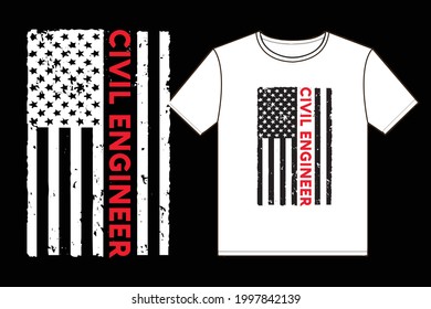 Civil Engineer t-shirt and poster vector design template. Profession or job-related tee. For label, badge too.