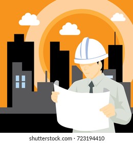 Civil Engineer with urban background-vector cartoon