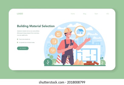 Civil engineer web banner or landing page. Professional occupation of designing and building houses and structures. Architecture work with modern building technology. Flat vector illustration