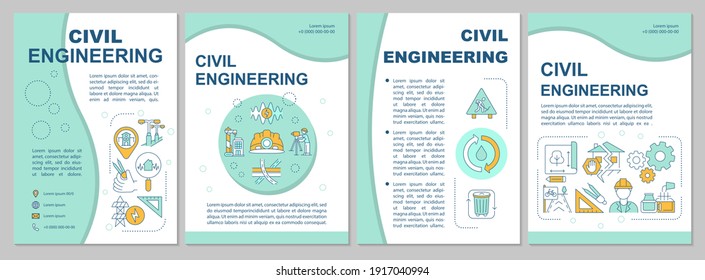 Civil engineering brochure template. Infrastructure services. Flyer, booklet, leaflet print, cover design with linear icons. Vector layouts for magazines, annual reports, advertising posters