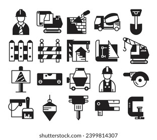 conjunto de iconos de ingeniería civil y construcción