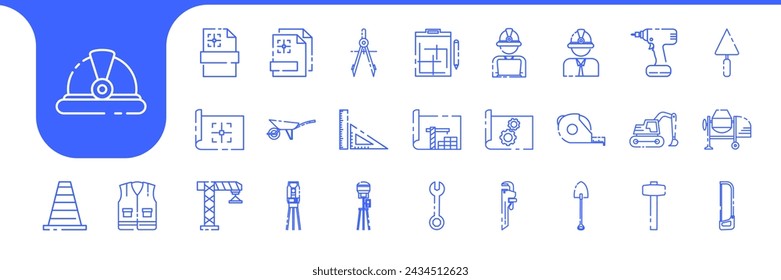 civil engineering equipment lines icon set design vector