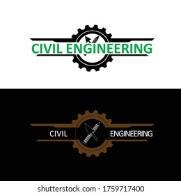 Civil Engineering With Gear Cursor Icon And Pencil Logo