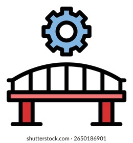 Civil engineering icon flat line style illustration representing infrastructure design and construction planning, suitable for urban development, public works, and engineering project presentations