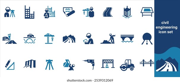 Civil engineering icon set, circle, illustration, calculation, circuit, technical, manufacturing, cad, precision, robotics, mechanical,