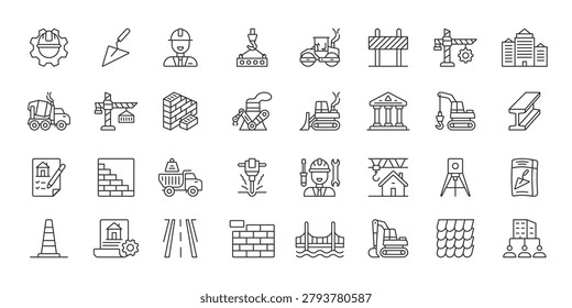 Civil Engineering icons in line design. civil engineering, construction, infrastructure, bridge, road, blueprint, survey on white background vector. Civil Engineering editable stroke icons.