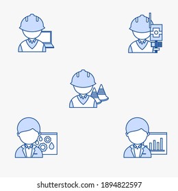 Civil Engineering. Set of Engineer Worker Icons. Geotechnic, Contraction Management, Water Resources Management. Vector Illustration