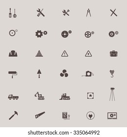 Civil engineering, technician, labor, excavator transport and construction site industry graphic tool sign and symbol icon collection set, create by vector 