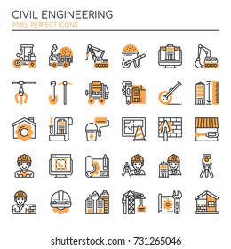 Civil Enginerring , Thin Line and Pixel Perfect Icons
