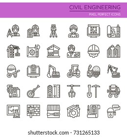 Civil Enginerring , Thin Line and Pixel Perfect Icons
