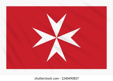 Civil ensign of Malta swaying in wind, realistic vector.