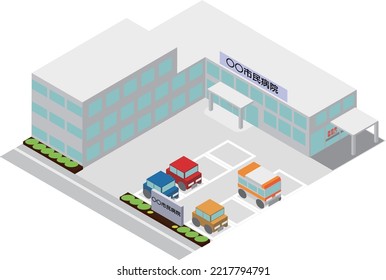 Civil Hospital Building Isometric.
Translation:〇〇 Municipal Hospital,Ambulance Entrance