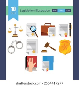 Civil Law Icon Set: Contracts, Agreements, and Property