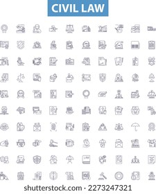 Civil law line icons, signs set. Civil, law, common, contract, tort, property, succession, trust, negotiable outline vector illustrations. svg