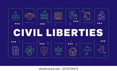 Civil liberties blue word concept. Social equality. Government, society. Safety, protection. Visual communication. Vector art with lettering text, editable glyph icons