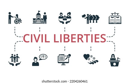 Civil Liberties Set Icon. Editable Icons Civil Liberties Theme Such As Mass Media, Religious, Environmental Protection And More.