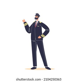 Civil pilot wearing uniform isolated on white background. Aviation crew member and airport staff concept. Cartoon flat vector illustration